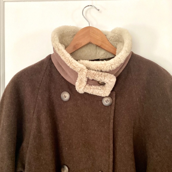 Vtg STEVE by Searle Brown Wool Trapeze Long Coat Faux Fur Collar & Cuffs Size 8 - Picture 7 of 15